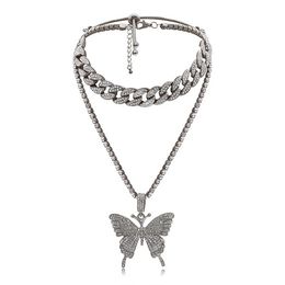 2020 Women Hip Hop Diamond Cuban Buckle Necklace Simple Diamond Butterfly Necklace New Fashion Jewellery 4 Colours