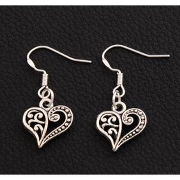 Half Flower Heart Earrings 925 Silver Fish chandelie Ear Hook 40Pairs/Lot Tibetan Silver E919 13.2X31.5Mm Qlhad