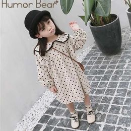 Humor Bear Baby Girls Dress Polka Dot Doll Collar Party Princess 2022 Spring Autumn Brand Toddler Girl 3-7Y 211231