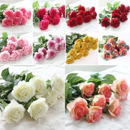 2021 10pcs/lot Decor Rose Artificial Flowers Silk Flowers Floral Latex Real Touch Rose Wedding Bouquet Home Party Design Flowers