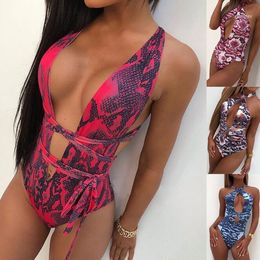 2019 Summer Deep V Swimsuits Digital Printed Sexy Sepentine One Piece Swimwear New Arrival 4 Colors11