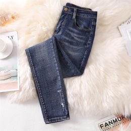 Ripped Jeans For Women Embroidery High Waist Skinny Plus Size blue Mom Denim Pencil Pants Femme 4XL 5XL 210203