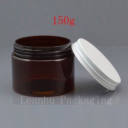 150g x 30 empty brown PET cream jar with white / pink gold aluminum screw cap 150cc solid perfumes refillable container