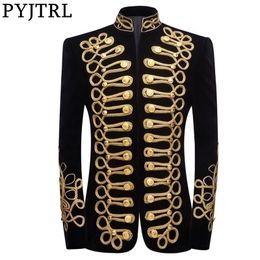 PYJTRL Mens Plus Size Handmake Black Gold Embroidery Velvet Blazer DJ Singers Nightclub Costume Stylish Suit Jacket Stage Wears 201104