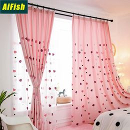 Heart Shape Semi Blackout Pink Curtains Kids Girls Bedroom White Sheer Curtains Curtain Tulle Panel M057-25 Y200421