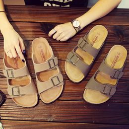 Lolita Fast Shipping Mens PU Leather Sandals Slippers High Quality Soft Cork Two Buckle Slides Footwear For Men