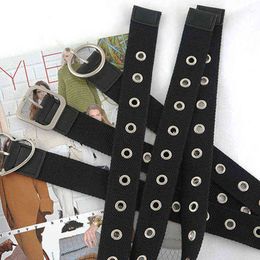 Fashion Women Black Canvas Belt Grommet Hole Buckle Waistband Jeans Waist Belt Round Love Heart Square Alloy Buckle Belt G220301
