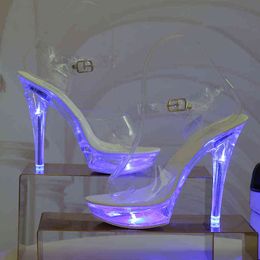 Light Up Glowing Shoes Donna Luminoso Trasparente Sandali trasparenti Scarpe con plateau da donna LED 13cm Tacco alto Stripper Scarpe con tacco Y220209