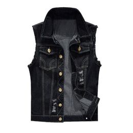 Slim Male Jeans Sleeveless Jacket Vest Men Plus Size 6XL Black Denim Jeans Vest Male Cowboy Outdoors Waistcoat Mens Jacket 201120