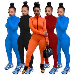 women designer jumpsuits rompers sexy zipper long sleeve overalls rompers playsuit fashion solid jumpsuits ladies women clothes klw5105