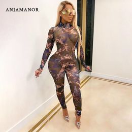 ANJAMANOR Chic Angel Mesh Jumpsuits for Women Fall Sexy Club Outfits See Through Long Sleeve Bodycon Rompers D87-CZ13 201007