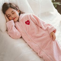 4-12 Years Children's Winter Zipper Bathrobe Flannel Girls Nightdress For Kids Teen Girl Dressing Gown Sleepwear Warm Pyjamas 210203