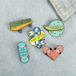 Cartoon Cool Skateboard Enamel Pins Colours Fashion Popular Brooches For Kids Gift Lapel Pins Clothes Bags