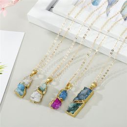 Pendant Necklaces Dayoff 1PC Trendy Multicolor Irregular Natural Stone Chain Necklace For Women Rhinestone Quartz Charms N681