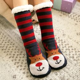 Christmas girls Cartoons Anime slippers Winter warm plush Fox elk floor socks for women sweet Indoor home parent-child shoes Y201026