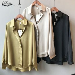 Summer Autumn Casual Blouse Women Fashion Long Sleeves Tops Vintage Femme V Neck Shirts Elegant Sexy Silk Blouse 5273 201130