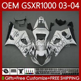 Injection Mould Bodys For SUZUKI GSXR-1000 K 3 GSX R1000 GSXR 1000 CC 2003-2004 Bodywork 67No.13 1000CC GSXR1000 White blk new K3 03 04 GSX-R1000 2003 2004 OEM Fairing kit