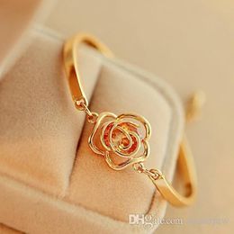 Bracelets & Bangles Vintage Simple Gold Zircon Rose Flower Alloy Camellia Bracelet Charm Bracelets