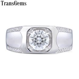 Transgems Genuine 14k 585 White Gold Centre 1ct Carat F Colour Engagement Wedding Ring for Men Engagement Ring Y200620