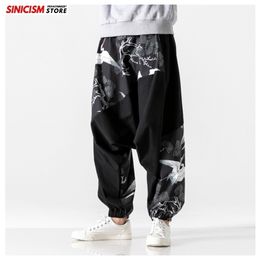 MrGoldenBowl Store Mens Loose Harem Pants Male Autumn Causal Baggy Traditional Pants Crane Print Cotton Pants 201110