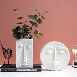 Wedding Vases for Flowers Nordic Home Decoration Accessories Modern Flower Vase Ceramic Human Face Vases Living Room Decoration LJ201208