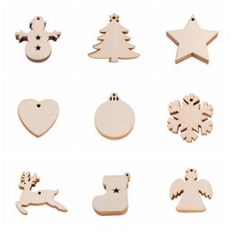 Christmas Wooden Hang Ornament Bell Santa Claus Designs Chip Creative Xmas Tree Sculpture Pendant Christmas Decorations LSK1874