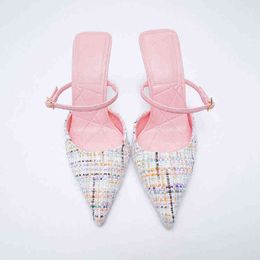 Sandals women Shoes Multicolor Pointed Toe Slippers Summer Luxury Soft High Heels Designer 220303