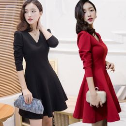 Casual Dresses Dress Vestidos Women Bodycon Plus Size Vintage Roupa Feminina Red Black Long Sleeve Autumn Winter One Piece