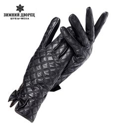 luxury- GIoves women,GIoves Central butterfly decoration,Genuine Leather,Black Chequered leather gIoves,Female gIoves,Brand quality 201020