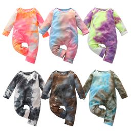 Fall Baby Girl Boy Ribbed Romper Toddler Newborn Baby Girls Boy Long Sleeve Colorful Tie Dye Print Romper Jumpsuits Clothes 201028