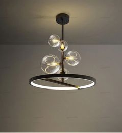 -Bola de vidro criativo moderno Nordic G9 Chandelier Limpar LED Preto luminária para um jantar Living Room Bar Restaurante Coffee Shop