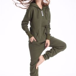 Nordic Way Army Green Jumpsuit Hoodies Fleece Zip Women Men Romper T200509