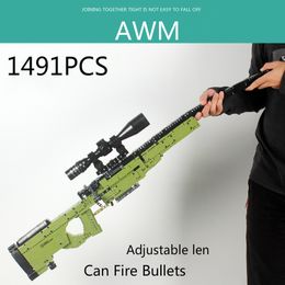 New 1491pcs AWM Sniper Rifle Gun Model Building Blocks Technic Guns Bricks PUBG Military SWAT Weapon Toys C1115