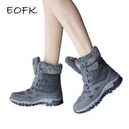 EOFK Winter Women Boots Woman Keep Warm With Fur Suede Leather Outdoor Snow Boots High Top Sneakers Short Plush Shoes Y200915