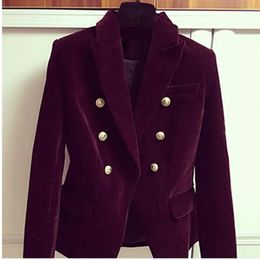 HIGH QUALITY Newest Fashion 2020 Designer Blazer Women's Double Breasted Lion Buttons Velvet Blazer Coat LJ201021