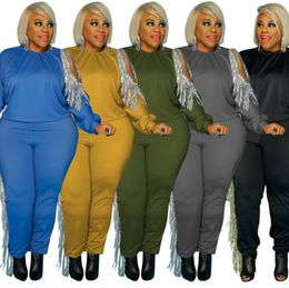 プラスサイズ3x 4x 5xl女性より大きなサイズの衣装秋の冬のスウェットスーツトラックスーツフーディーズトップ+パンツ2ピースセットカジュアルジョガースーツ4165