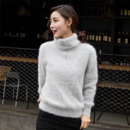 New Europe Women 100% Real Mink Cashmere Sweater Female Turtleneck Sweater Loose Thickened base free shipping JN245 201222