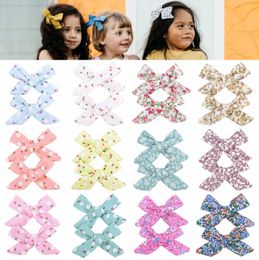 2pcs/set Flower Print Grosgrain Ribbon Hiar with Clip for Girls Handmade Bows Hairpins Barrettes Hair Acesssories