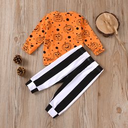 Infant Toddler Baby Girl Halloween Clothes Set Cartoon Print Long Sleeve Pullover + Striped Pants Fashion Autumn Outfit LJ201223