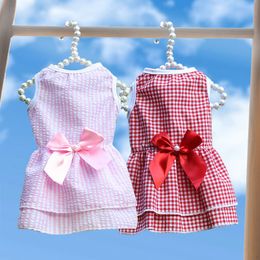 Dog Apparel pet dress puppy Clothes plaid stripe Spring Summer breathable Chihuahua French Bulldog Teddy Perro Costume dog dresses for small dogs girl fancy pink red