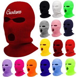 Customise Beanie Balaclava Mask Hat Womne Men Winter Masked Ski Cycling Hat With Embroidery Letters Text Name Skullies LJ201225