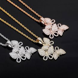 High Quality Chunky Necklace Jewelry Water Wave Chain Gold Three Butterflies Pendant Necklace Woman