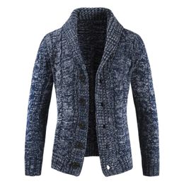 EBAIHUI Men's Thick Winter Cardigan Solid Jacquard Knitted Turn-down Collar Male Sweater Waisted Korean Fashion Men Jacket