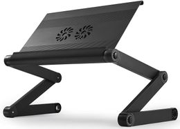 Executive Adjustable Ergonomic Laptop Cooling Stand Lap Desk for Bed Couch with 2 Fans & 3 USB Ports Folding Aluminum Desktop Riser Tray Height tilt Angle Black