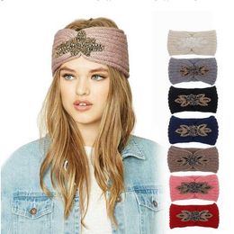 Diamond Knitted Crochet Headband Women Winter Sports Hairband Turban Yoga Head Band Ear Muffs Cap Headbands Party Favour 24 Colours YW14