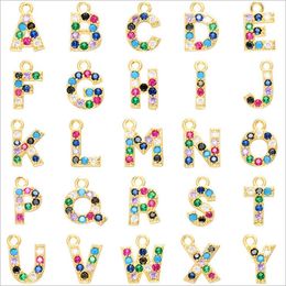 Micro Pave Colourful Rhinestone Letter Charms Pendant Earrings Findings Brass Initial Necklace Jewellery Accessories Wholesale