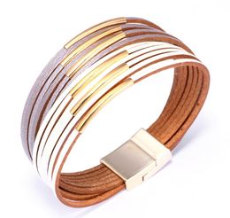 Hot sale ladies color matching multilayer alloy bracelet with magnet clasp leather bracelet GD900