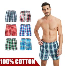 3 Pieces/lot Mens Underwear Boxers Shorts Casual Cotton Sleep Underpants Brands Plaid Comfortable Homewear Panties plus size LJ201110