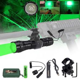 Flashlights Torches 500 Yard XPE GREEN LED Hunting Tactical Torch Remote Switch Holster /Rifle Outdoor Lantern With 18650 Battery