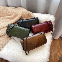 Hot Sale Chain PU Leather Crossbody Bags For Women Small Solid Color Shoulder Messenger Bag Lady Travel Handbags and Purses